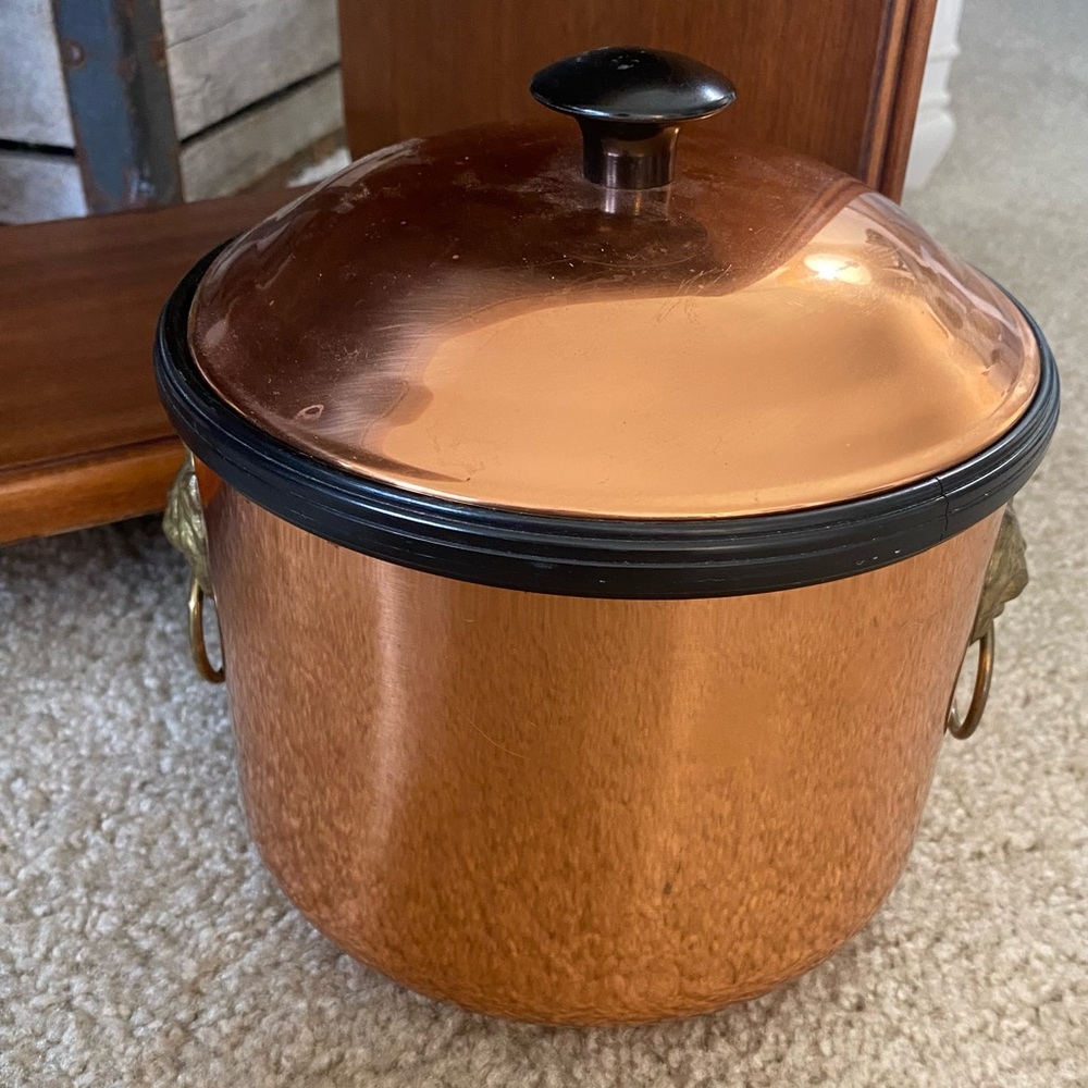 Vtg MCM Coppercraft Guild Copper Ice Bucket Brass Lion Head Handles Taunton Mass
